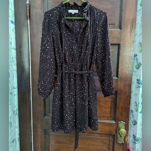 Loft Petite Purple Leopard Long Sleeve Dress